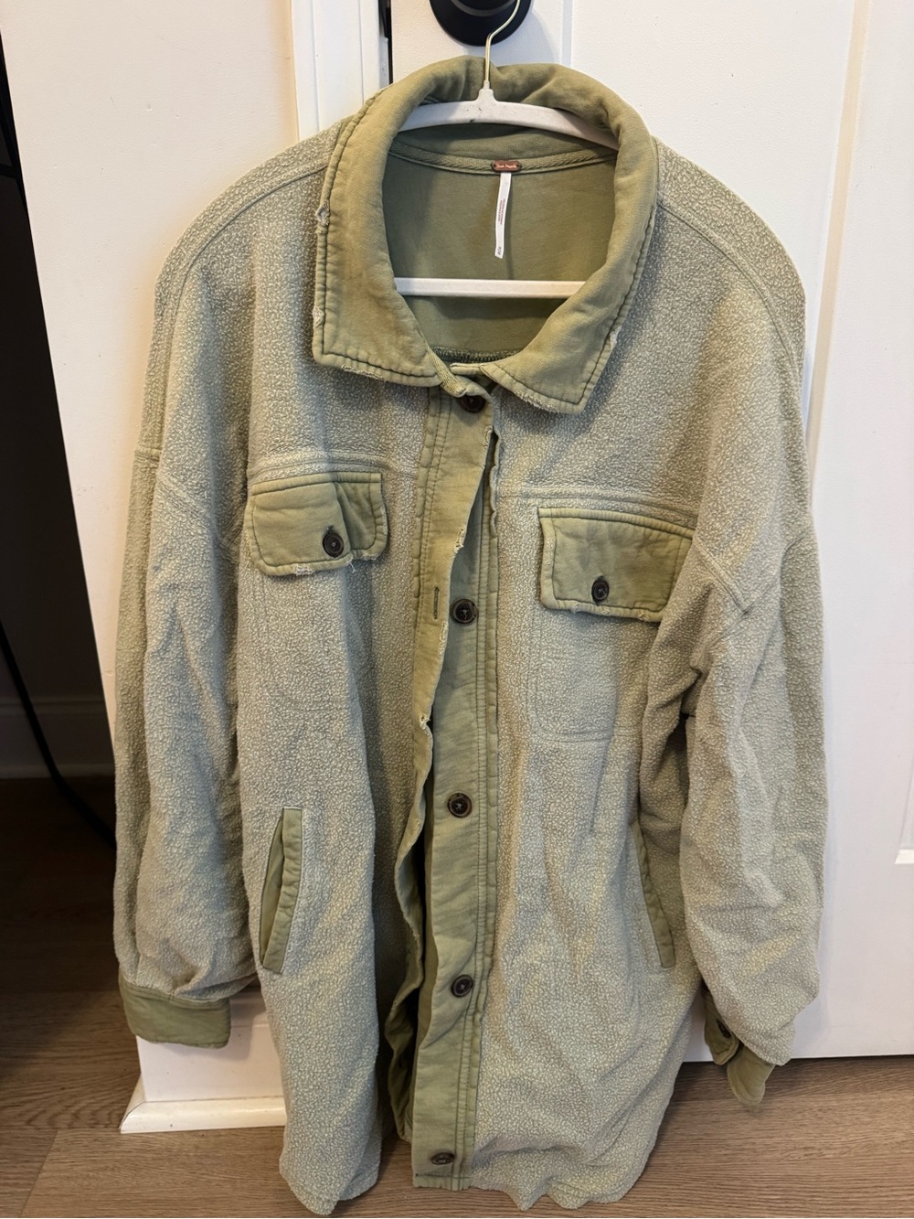 Free People Olive Green Sherpa Shirt Jacket